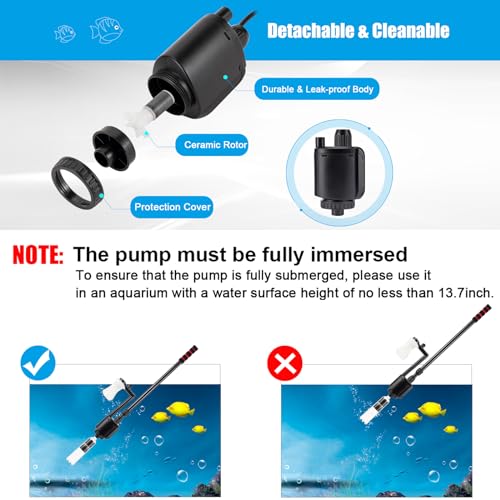 AQQA 6-in-1 Electrical Aquarium Gravel Vacuum Cleaner Set - Effortlessly Take away Dust, Change Water, and Clear Sand with Water Bathe and Circulation (20W, 320GPH)