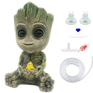 Aquarium Groot Air Bubbler Ornament Set for Fish Tanks with Air Stones