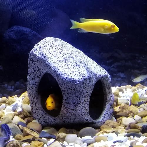 Aquarium Rock Cave Hideout for Aquatic Pets to Breed, Play, and Chill out – Secure, Non-Poisonous Ceramic Decoration for Betta Fish Tanks