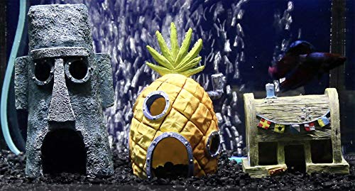 Penn-Plax Formally Licensed SpongeBob SquarePants® Aquarium Decorations | Resin Collectible figurines of SpongeBob's Pineapple, Squidward's Home, and The Krusty Krab | Good for...