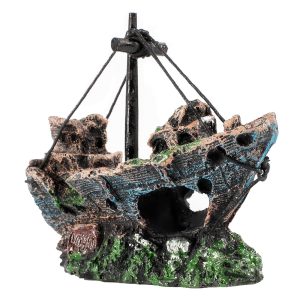 Raeasily Aquarium Decor – Shipwreck-Themed Fish Tank Equipment, Resin Sunken Ship Decoration, Multi-Coloration, 10 x 10 inches